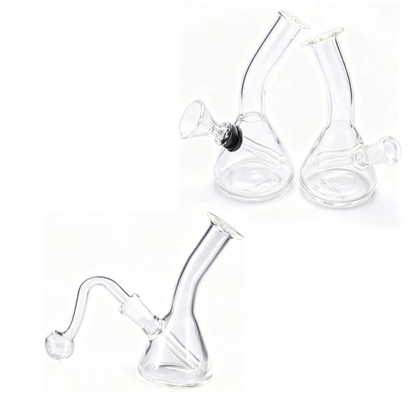 Travel Mini Beaker Water Pipe Bong Downstem Cute Glass Oil burner bongs with 10mm male Glass banger smoking Bowl in stock