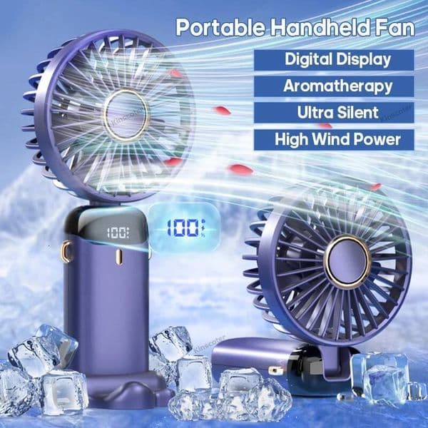Handheld Mini Foldable Portable Neck Hanging Fans 5 Speed USB Rechargeable Fan with Phone Stand and Display Screen ddmynov