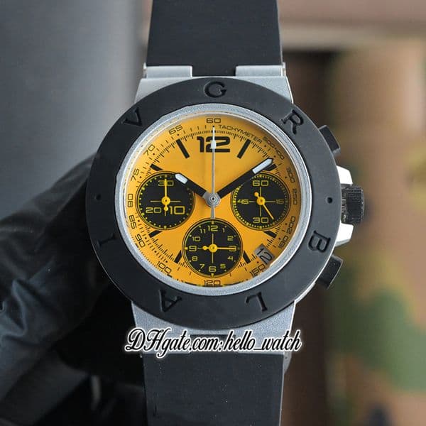 New Aluminium 104006 Quartz Chronograph Mens Watch Yellow Dial Sandblasting Aluminium Case Rubber Strap 40mm Gents Watches Hello_watch G28b
