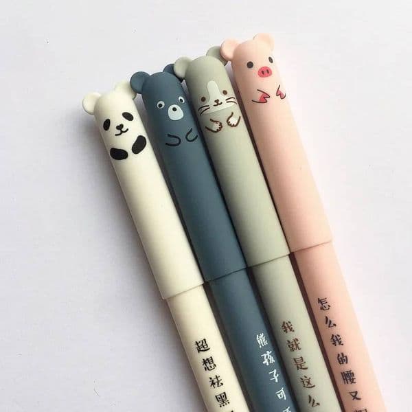 Kawaii Pig Bear Cat Mouse Erasable Gel Pen School Office Supplies Stationery Gift 0.35Mm Blue Black Ink