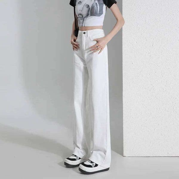 Comfortable Womens Jeans Leisure Skin Friendly Straight Tube Spring High Waist Loose Denim Wide Leg Lady Street Korean Trousers
