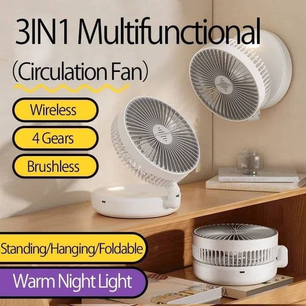 Car Rechargeable Table Portable Air Conditioner Wall Mounted 90° Folding Fan 4 Gears with Warm Night Light Amagi ddmynov