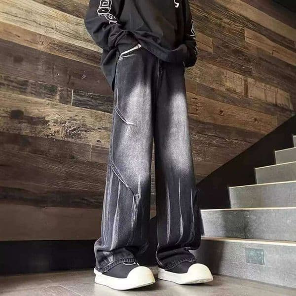 Autumn And Winter Dye Mens Denim New Casual Jeans Straight Leg Baggy Hip-Hop Pants