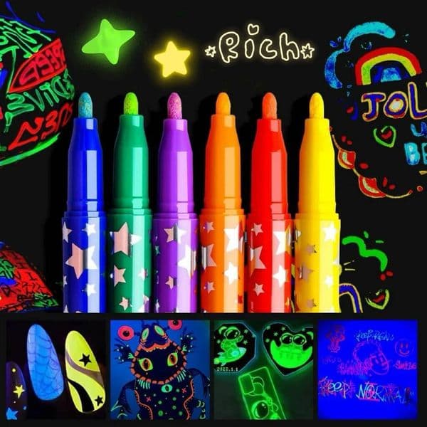 6Pcs Luminous Highlighter Pens Glow In The Dark Markers Fluorescent Pen For Art Drawing Painting Creative DIY Craft