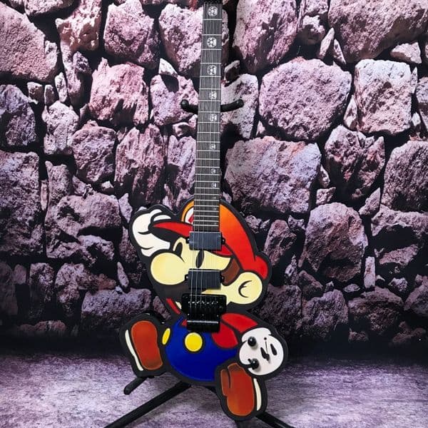 Customization Super Mario Shaped Electric Guitar, Cartoon Graphic Design, HH Humbucker Pickups,Dot Inlays