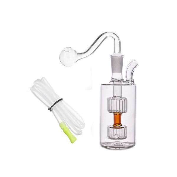 Wholesale Colorful 10mm Female MINI Square Pot Glass Oil Burner Pipes Water bong Pipe Smoking with glass oil banger bowl and Silicone Drink hose