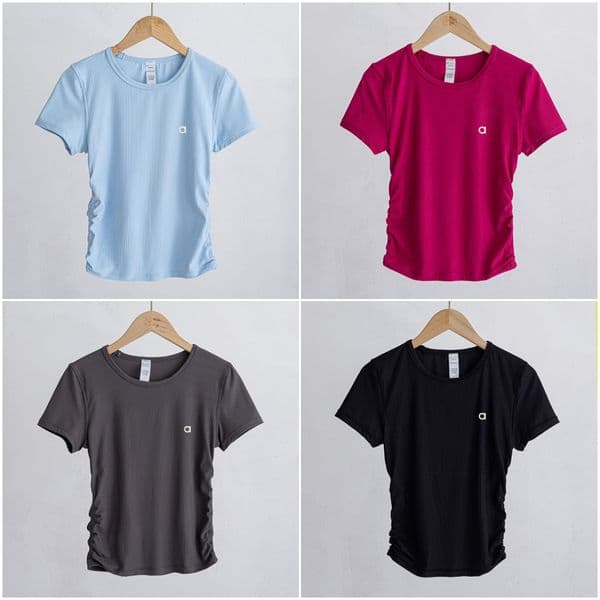a588 Women Yoga Tshirts Pilates Tees Sportswear Apparel Gym Exercise Running Short Sleeve Elastic Tops Shirts Quick-dry Ribbing