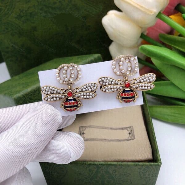 Designer Brand Luxury Initial Letters Stud Earrings Women Round Crystal Rhinestone Gold Plated Wedding Party Daily Earring