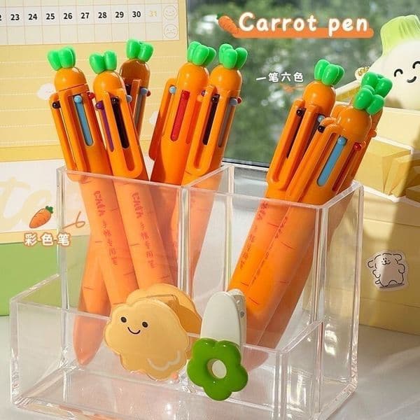 6pcs Creative Carrot-Shaped Retractable Ballpoint Pen, Student Reward Gift, Multi-Color In One Colorful Marker Pen For Note-Taking