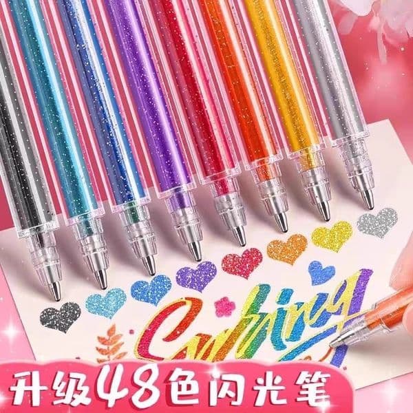 Glitter Fluorescent Marker For Students Hand Account Shiny Powder Sparkling Liquid Sand Pearl Color Gel Pen