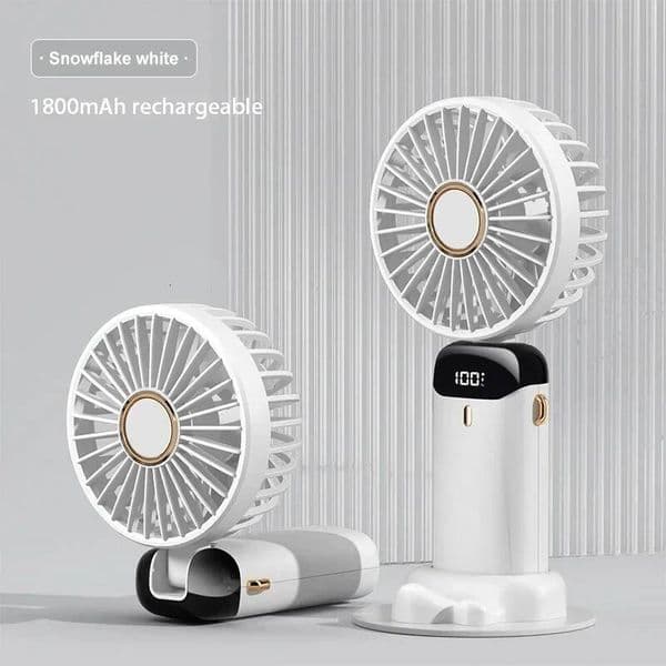 New Mini Folding Portable Neck Hanging 5-speed USB Charging Fan with Phone Stand and Display 1800mAh ddmynov