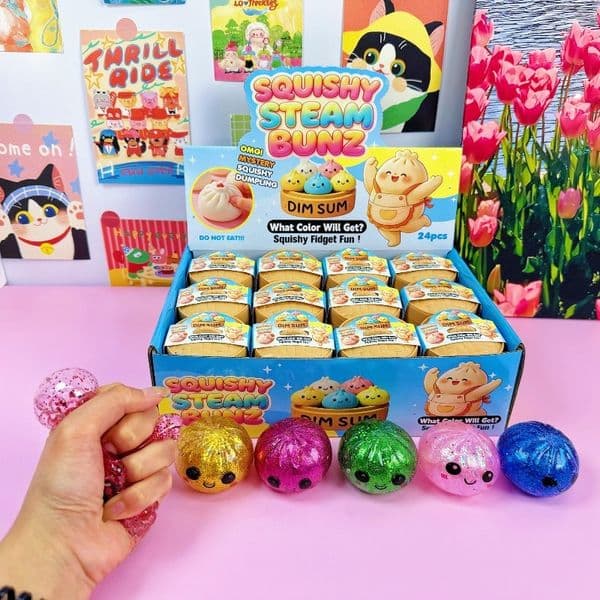 Mini Squishy Dumpling with Beads Realistic Bun Sensory Fidget Toys Colored Glitter Steamer Bun Decompression Ball Squeezable ToyBY Sea