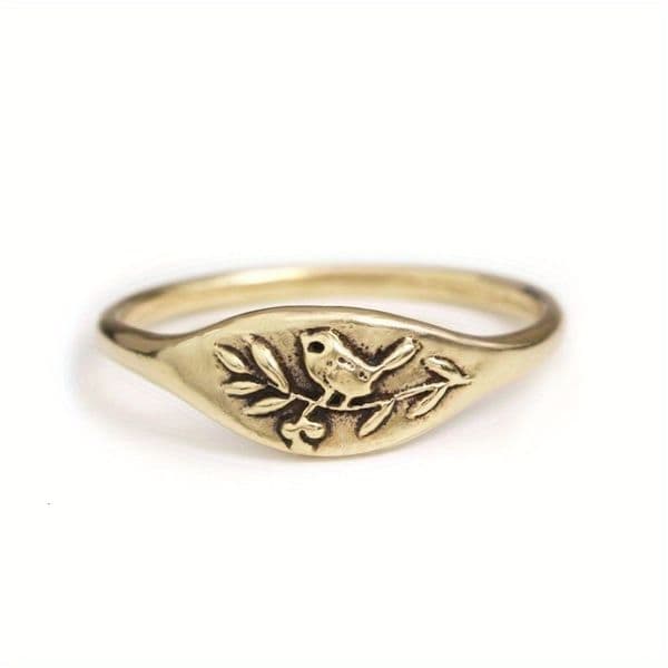 High Quality women's ring made of copper with bird leaf patterns, simple and unique design, palace luxury, wholesale
