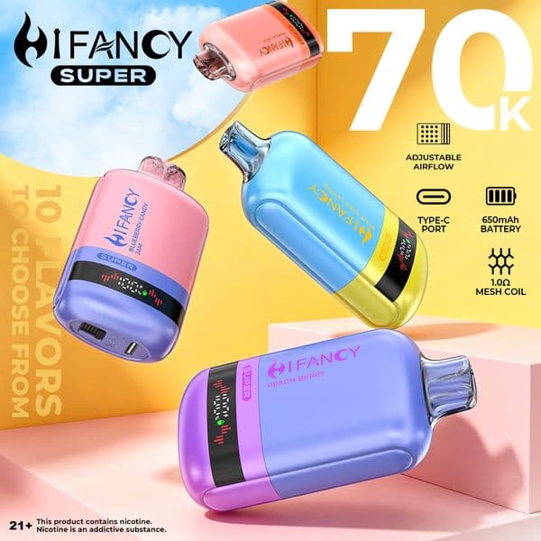 Fast Shipping HiFancy 70000 puffs In Store Disposable Vape 650Mah Recharge Battery 46Ml Profilled Electronic Cigarette Vapor Pod Puff Tornado Super 70K