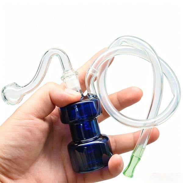 Colorful Portable Travel Shape glass oil burner pipe mini water bongs pipes for smoking with silicone hose and 10mm male banger bowl