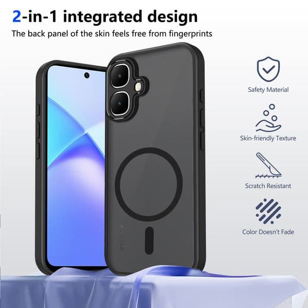 Black Frosted Magnetic Phone Case Suitable Tecno Spark GO 2 Spark 20C GO 2024 Scratch Resistant Translucent Antifall Casing