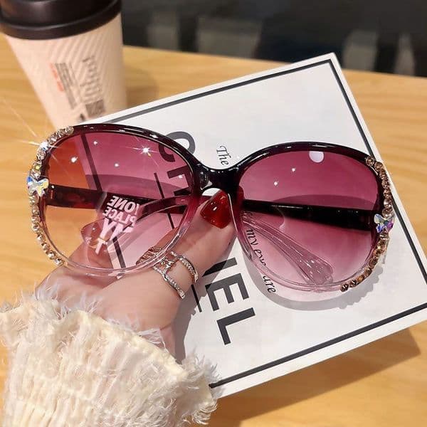 Crystal Butterfly Border Designer Sunglasses Luxury Women Big Face Slimming Anti UV Sun Protection Sports Cycling Glasses Vacation Leisure Outdoor Glasses Brand
