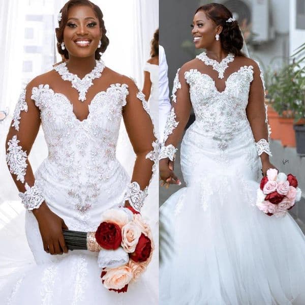2024 Arabic Aso Ebi Sexy Lace Mermaid Wedding Dresses Crystals Sheer Neck Vintage Bridal Gowns Dress ZJ607