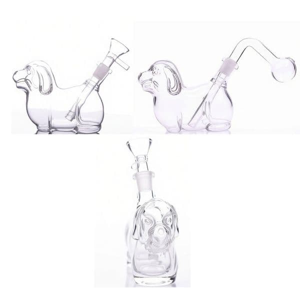 Travel Dog shape glass oil burner bongs pipe Mini cute clear thick heady Water tobacco bongs pipe for smoking with 14mm male glass banger bowl
