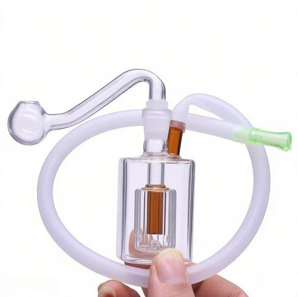 Travel Popular Colorful Square Mini Glass Bongs Water Pipe cheap Glass oil burner Pipe Hookah With 10mm male smoking oil Bowl and silicone straw hose