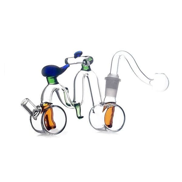 Portable Colorful Newest Bicycle Shape Hookah Mini Glass Oil Burner Bongs Water bong Pipes with Smoking banger bowl and silicone hose straw