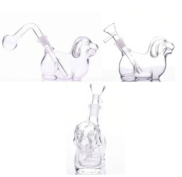 Wholesale Dog shape glass oil burner bongs pipe Mini cute clear thick heady Water tobacco bongs pipe for smoking with 14mm male glass banger bowl