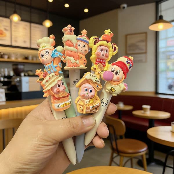 Star-Shaped Pocket Cute Cartoon Retractable Pen, High Aesthetic Appeal For Girls, With Doll Pendant, Quick-Drying Black Pen 5