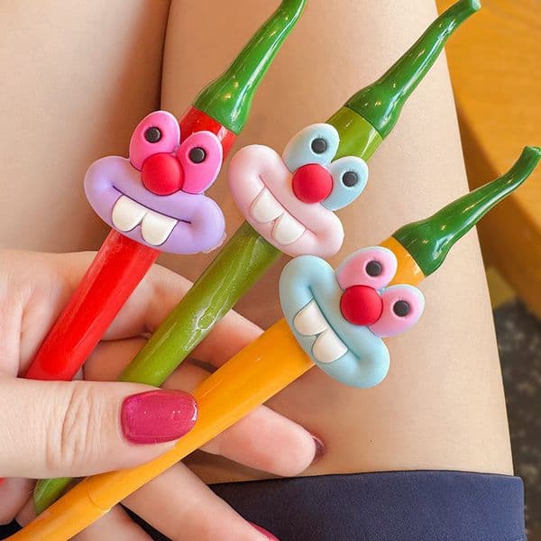 Cute Quirky Little Chili Pepper Ballpoint Retractable Gel Pen, High Aesthetic Value, Girly Cartoon Writing And Exam Pen