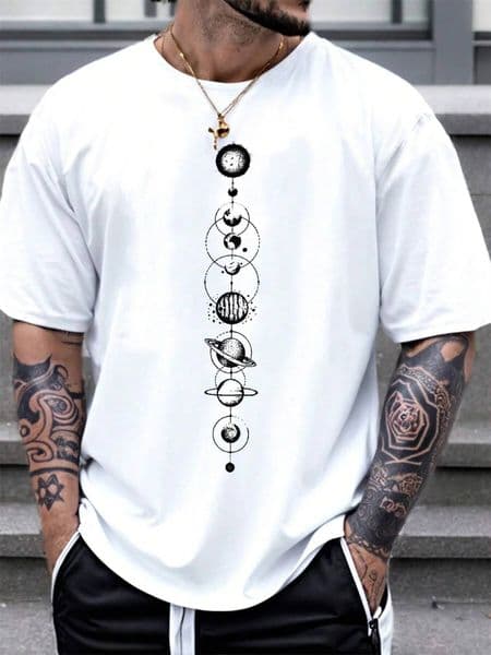 Space Planet Print Round-neck Men Women Pure Cotton Short Sleeve Street Casual Trendy Sport Loose T-shirt Summer Shirt Clothing dongdumaoyi