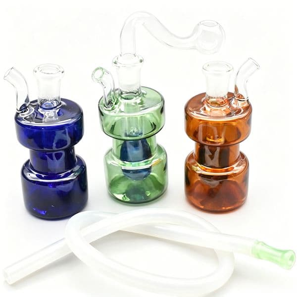 Wholesale Colorful Portable Travel Shape glass oil burner pipe mini water bongs pipes for smoking with silicone hose and 10mm male banger bowl