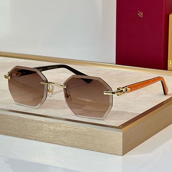 Luxury Mens Gradient Blue Polygons Rimless Sun Glasses Travel Outdoor fashion trendy popular frame uv400 protective lens sun glasses retro eyewear for man CT0439