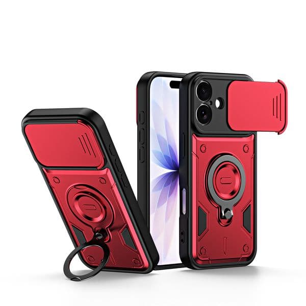 Shockproof Armor Phone Case for iPhone17 Camera Slide Cover Ring Holder Kickstand Magnetic TPU+PC Dual Layer Protective Cover