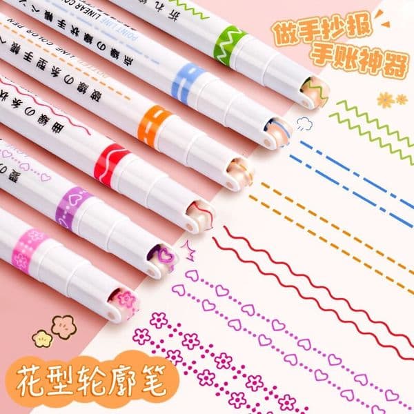 Fluorescent Flower Outline Curve Handwritten Report Colorful Planner Fine Wave Student Marker Pen