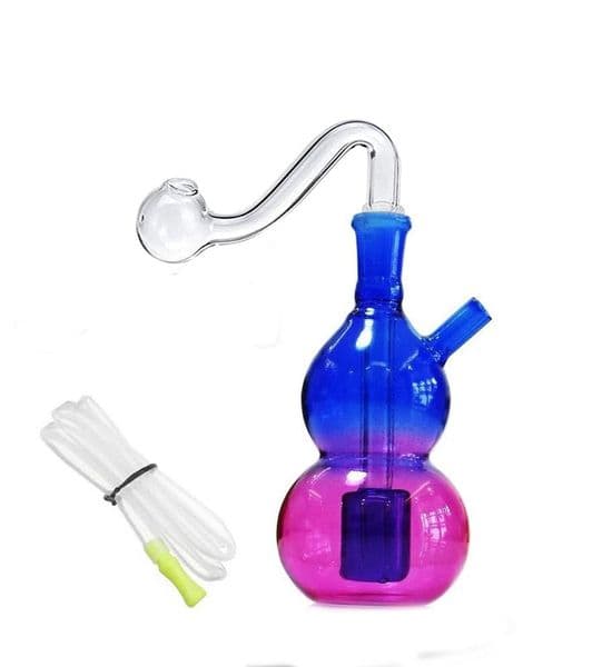 10MM Female Travel gourd Mini Glass Bongs Bottle Water Pipe Rainbow colorful Glass oil burner Pipe Hookah With smoking oil Bowl and silicone straw hose