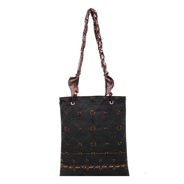 Best seller Denim for women 2026 new model niche design beaded shoulder crossbody large capacity commuter tote bag