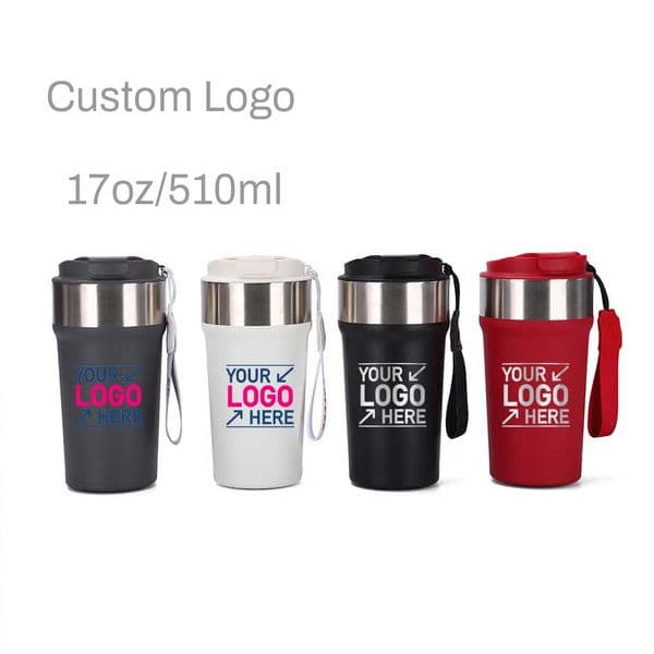 Customizable Wholesale 17oz Stainless Steel Insulated Coffee Tumbler with Dual Spout Splash-Proof Lid & Wristlet Corporate Gift