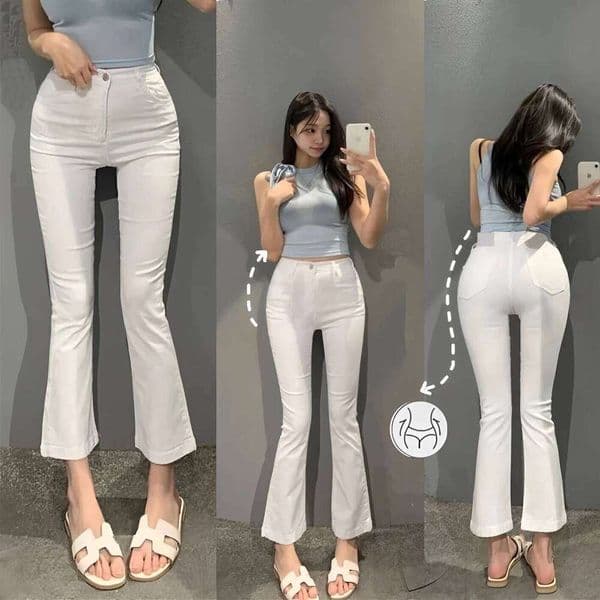 Korean Casual High Waist Stretch Slim Boot Cut Denim Pants Women Vintage Skinny Flare Jeans Spring Fall Streetwear Vaqueros New