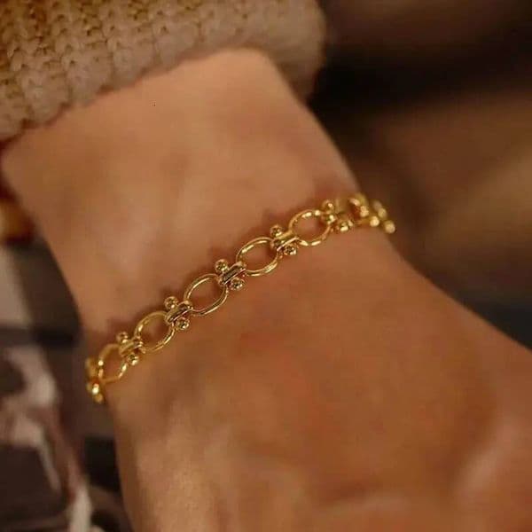 High quality 18k Gold Plated Chunky Oval Link Chain Bracelets for Women Thick Stainless Steel Jewelry