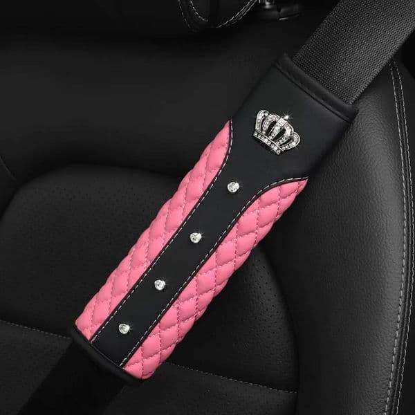 1 diamond-encrusted Blingbling metal crown Faux sheepskin car supplies Seat shoulder strap Comfort safety belt ddmynov