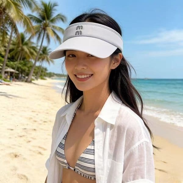 Womens Fashion Embroidered Logo Visor Cap Summer Outdoor Sun Protection Empty Top Hat Trendy Streetwear Sports Beach Visor