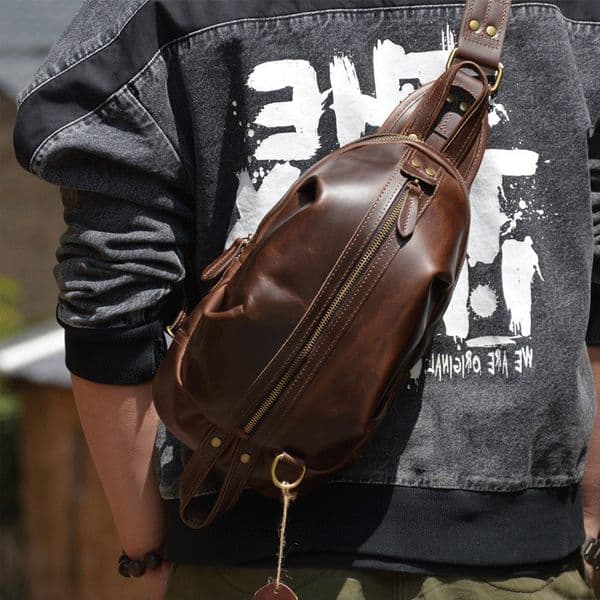 liyunzhou Lightweight Handcrafted Full-Grain Cowhide Crossbody Sling Bag, Genuine Leather Men's Shoulder Bag for Stress-Free Carry