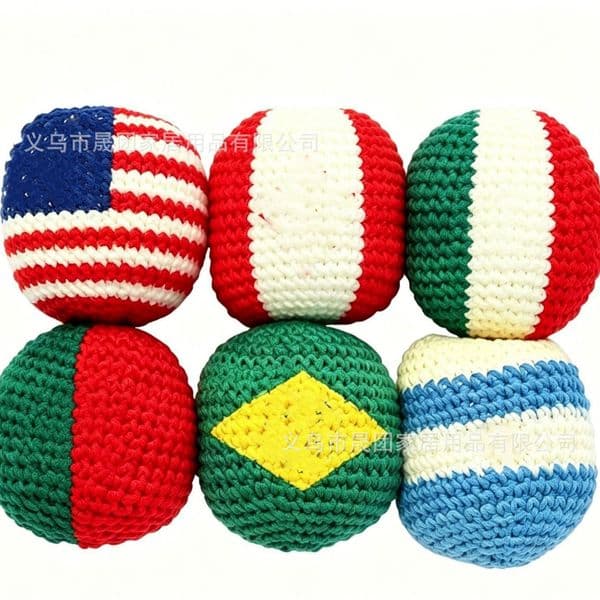 Red White and Blue Footbag Star Spangled Crochet Hacky Sack Toy