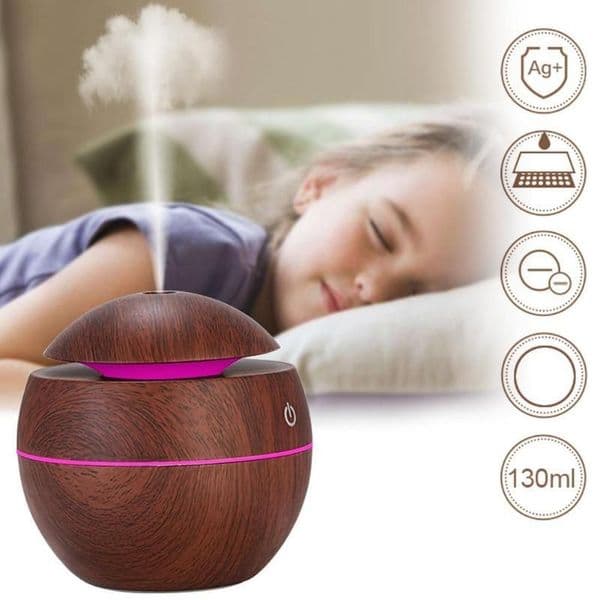 USB Ultrasonic Cool Mist Aroma Diffuser & Humidifier | 7-Color LED Night Light | Stylish Wood Grain Design for Home, Office & Bedroom YY-S