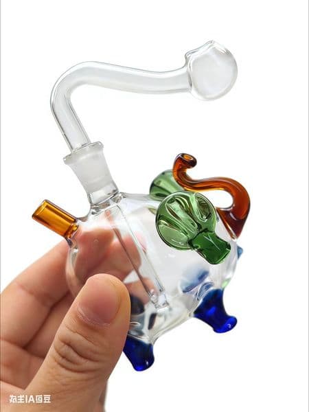 Travel colorful Mini cute 3D elephant water bong pipe Portabe glass oil burner pipes for smoking with silicone hose straw and 10mm male banger bowl