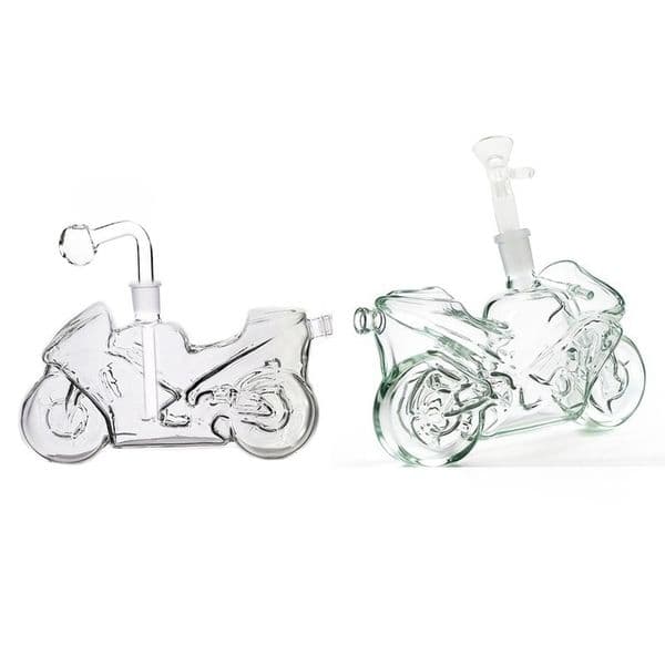 Creative Travel motorcycle shape water Tobacco bong Newest Clear 14mm female Glass oil burner pipes for smoking