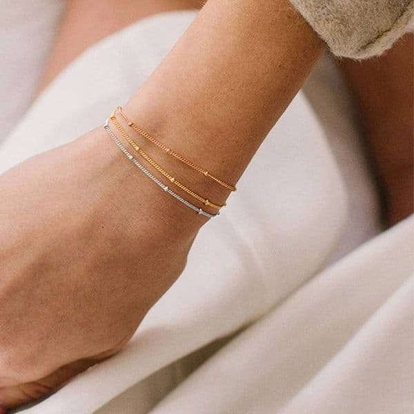High quality CARLIDANA Elegant Rose Gold Silver Plated Stainless Steel Three Layered Fashionable All-purpose Chic Bracelet