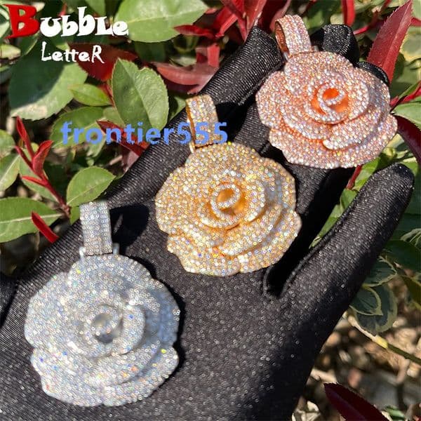 Hip-Hop Trendy Brand Rose Pendant Full Diamond Moissanite Jewelry