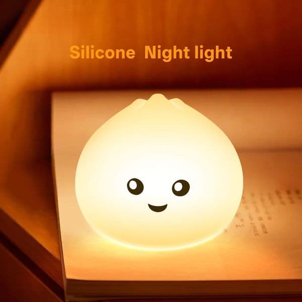 Cute Steamed Bun Night Light, Rechargeable Silicone Eye-Protective Lamp For Kids Bedroom & Nursery Ambient Lighting