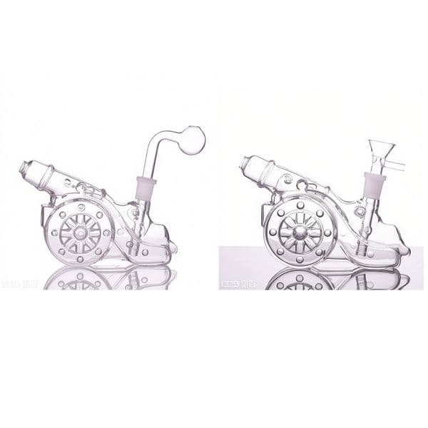 Wholesale Creative Travel cannon shape water Tobacco bong Newest Clear Glass oil burner pipes for smoking With 14mm downstem banger bowl