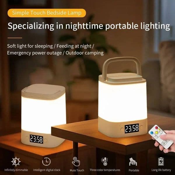 3 Color LED Table Lamp Clock Time Display Screen Rechargeable Desk Reading Remote Touch Dimmable Night Light Bedroom Decor